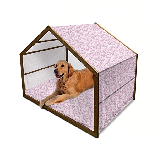 ABAKUHAUS Tier Hundehütte aus Holz, Romantische Paar Hunde Kissing, tragbare Hundehütte für drinnen und draußen mit Kissen und Abdeckung, 90 cm x 127 cm, Rosa Koksgraue von ABAKUHAUS