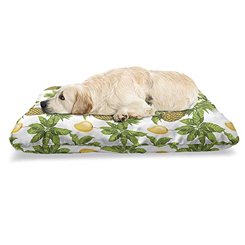 ABAKUHAUS Tropisch Haustierbett, Ananas Mango Palmatia, beissfestes Kissen für Hunde und Katzen mit abnehmbaren Bezug, 60 cm x 100 cm, weiß Multicolor von ABAKUHAUS