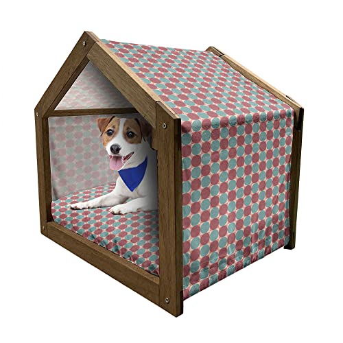 ABAKUHAUS geometrisch Hundehütte aus Holz, Moderne Inspired Runden, tragbare Hundehütte für drinnen und draußen mit Kissen und Abdeckung, 55 cm x 75 cm, Teal Dunkle Magenta von ABAKUHAUS
