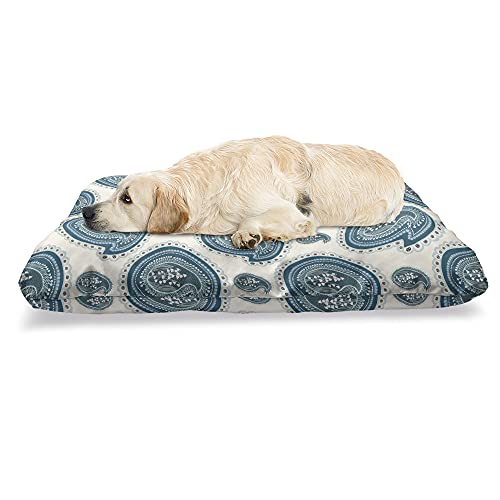 ABAKUHAUS orientalisch Haustierbett, Lilien in Paisley-Muster, beissfestes Kissen für Hunde und Katzen mit abnehmbaren Bezug, 60 cm x 100 cm, Dunkle Teal Elfenbein von ABAKUHAUS