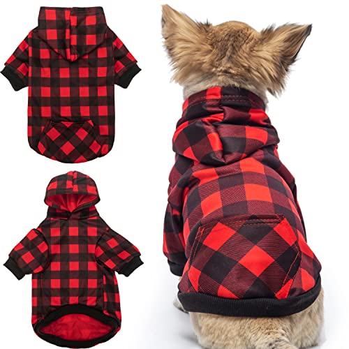 ABFEKIEA Hunde-Kapuzenpullover für kleine, mittelgroße und große Hunde – Weihnachts-Hunde-Sweatshirt mit Tasche für Winter, Herbst, kaltes Wetter – kariert, warme Haustier-Kapuzenbekleidung für Hunde von ABFEKIEA