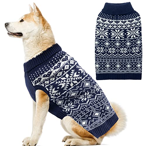 ABFEKIEA Hundepullover – Weihnachten Winter Warme Hundekleidung für kleine, mittelgroße und große Hunde – niedliches Schneeflockenmuster Rollkragen Hundepullover Pullover Strickwaren für Urlaub Party von ABFEKIEA