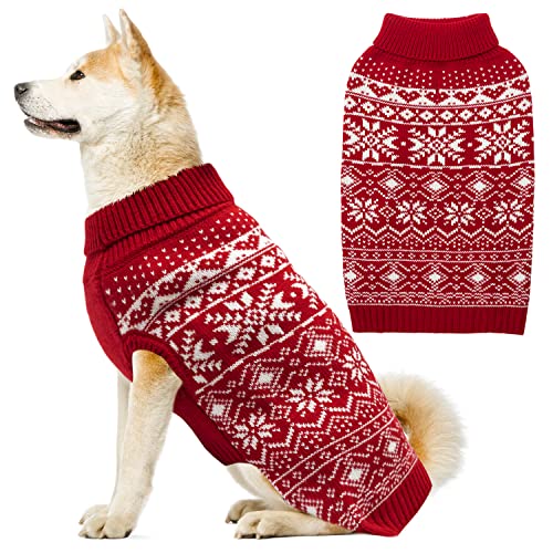 ABFEKIEA Hundepullover – Weihnachten Winter Warme Hundekleidung für kleine, mittelgroße und große Hunde – niedliches Schneeflockenmuster Rollkragen Hundepullover Pullover Strickwaren für Urlaub Party von ABFEKIEA