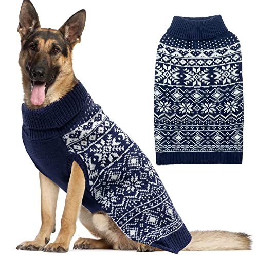 ABFEKIEA Hundepullover – Weihnachten Winter Warme Hundekleidung für kleine, mittelgroße und große Hunde – niedliches Schneeflockenmuster Rollkragen Hundepullover Pullover Strickwaren für Urlaub Party von ABFEKIEA