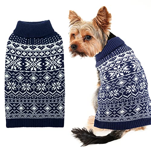 ABFEKIEA Hundepullover – Weihnachten Winter Warme Hundekleidung für kleine, mittelgroße und große Hunde – niedliches Schneeflockenmuster Rollkragen Hundepullover Pullover Strickwaren für Urlaub Party von ABFEKIEA