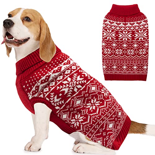 ABFEKIEA Hundepullover – Weihnachten Winter Warme Hundekleidung für kleine, mittelgroße und große Hunde – niedliches Schneeflockenmuster Rollkragen Hundepullover Pullover Strickwaren für Urlaub Party von ABFEKIEA