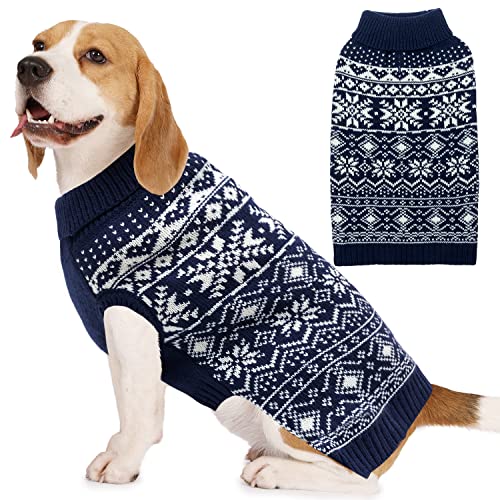 ABFEKIEA Hundepullover – Weihnachten Winter Warme Hundekleidung für kleine, mittelgroße und große Hunde – niedliches Schneeflockenmuster Rollkragen Hundepullover Pullover Strickwaren für Urlaub Party von ABFEKIEA