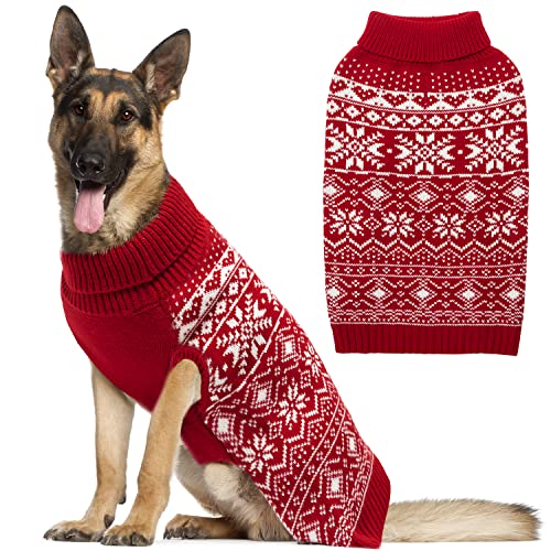 ABFEKIEA Hundepullover – Weihnachten Winter Warme Hundekleidung für kleine, mittelgroße und große Hunde – niedliches Schneeflockenmuster Rollkragen Hundepullover Pullover Strickwaren für Urlaub Party von ABFEKIEA