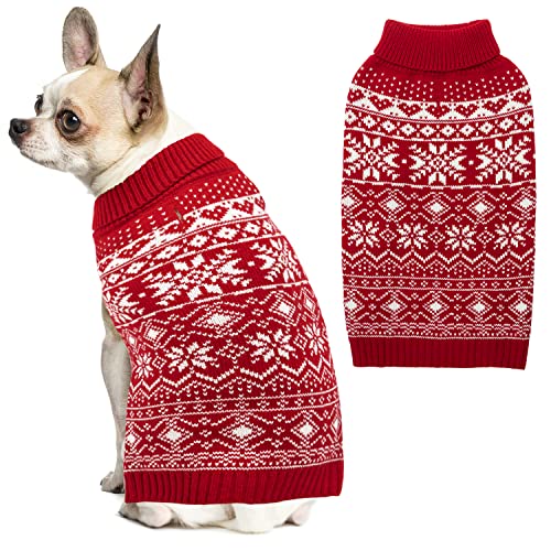 ABFEKIEA Hundepullover für Weihnachten, Winter, warme Hundekleidung für kleine, mittelgroße und große Hunde – niedliches Schneeflockenmuster, Rollkragenpullover, Strickwaren für Urlaub, Party, Alltag von ABFEKIEA