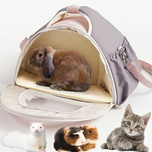 ABLAZEZAI Bunny Tragetasche mit weicher Matte, kleine Tiere, große atmungsaktive Reisetasche, tragbare Outdoor-Tasche mit Seitentaschen für Kaninchen, Erwachsene, Meerschweinchen, Kätzchen, von ABLAZEZAI