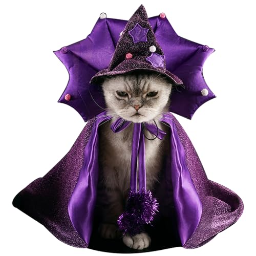 ABLAZEZAI Haustier-Halloween-Kostüme, Katzen-Vampir-Umhang mit Hut, Cosplay-Zauberer-Hut, Umhang, Halloween-Kostüm-Zubehör, Halloween-Katzenkostüm für kleine, mittelgroße und große Katzen und Hunde von ABLAZEZAI