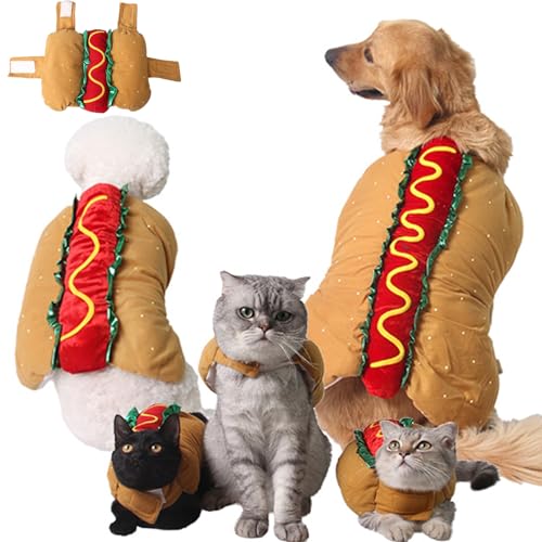 ABLAZEZAI Haustier-Halloween-Kostüme, lustige Hot-Dog-Kleidung für Katzen, Welpen, Party, Cosplay, Zubehör, Halloween-Weihnachtskleidung für kleine, mittelgroße und große Haustiere (L) von ABLAZEZAI