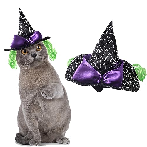 ABLAZEZAI Katzen-Halloween-Kostüm, Cosplay-Katzenumhang für Urlaubsparty, lustige Haustierkleidung für Katzen, Hunde, Welpen, Kätzchen, Zaubererhut, Einheitsgröße) von ABLAZEZAI