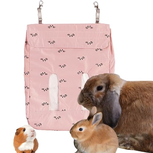 Futterspender für Kaninchen, Heu, Meerschweinchen, Heu, Futterbeutel, Heu-Futterstation für Chinchilla, Hamster, Kaninchen, Meerschweinchen, Kleintiere (Rosa, XL) von ABLAZEZAI