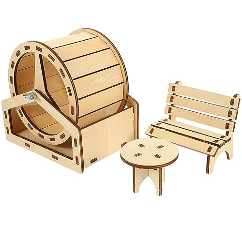 ABOOFAN 1 Satz Hamster Holzhaus DIY Zusammengebautes Spielzeug Kleintier Lebensraum Dekoration Kleines Tierspielzeug Hamster Übung Untertasse Laufrad Für Kleintiere Hölzern Übungsrad Mini von ABOOFAN