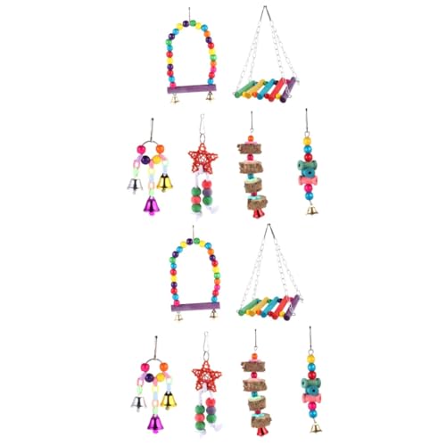 ABOOFAN 14 STK Papagei Spielzeug Vogelkäfig Papageienspielzeug Vogelschaukel aus Holz Spielzeuge Vogel Papagei Schaukel Kauspielzeug Glocken Fink Spielzeug kauen die Schaukel Kombination von ABOOFAN
