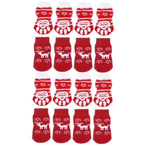 ABOOFAN 16 Flauschige Weihnachtssocken Baumwollsocken Für Haustiere Hundepfotenschutz Haustier-Baumwollsocken Roter Welpenschutz Weihnachtssocken Warm Haltende von ABOOFAN