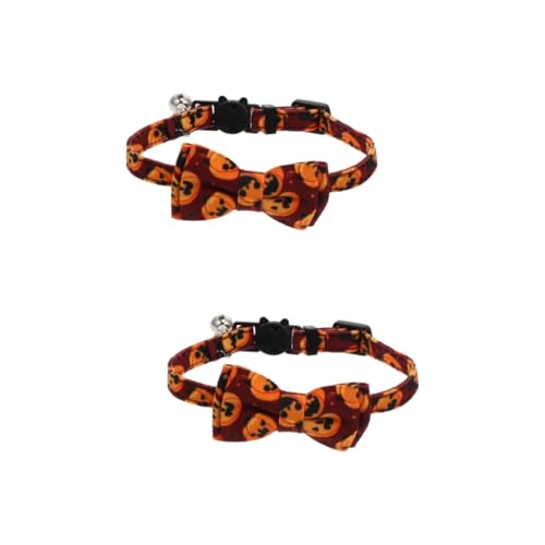 ABOOFAN 2 STK Halloween-Kragen Halloween-Welpenhalsbänder Halskette mit Katzenglocke Schmuckhalskette Halsketten Hundefliege Katze Bowknot-Krawatte Haustier Hund Halsband binden Polyester von ABOOFAN