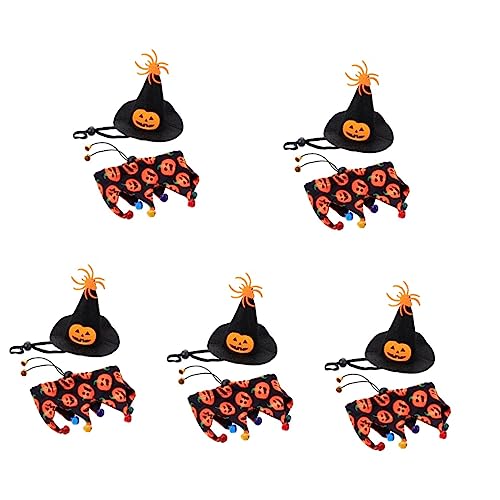 ABOOFAN 5 Sets Halloween-Schal Skelett-Kostüm Halloween-Kostüme Modische Stirnbänder Dreieck Haustier-Schal Welpen-Bandana-Halsband Halloween-Hund Hexenhut Elastischer Stoff von ABOOFAN