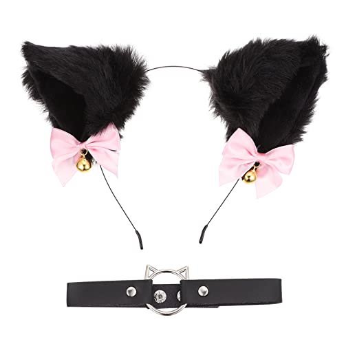 ABOOFAN 7 Sets Katzenohren Stirnband Ohrkopfbedeckung Mit Herzhalsband Katzenohren Stirnbänder Für Mädchen Cosplay Haarschmuck Für Frauen Stofftiere Halloween Dekor Haarband von ABOOFAN