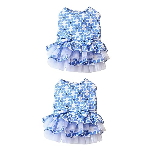 ABOOFAN 2St Sommeroutfits Welpenhalsband Sommerblusen kurzes Sommerkleid Gaze-Shirt Hemden Welpenkleidung Rock Kleider Haustierkleidung Partykleidung für Haustiere -Hund Hundekleidung von ABOOFAN