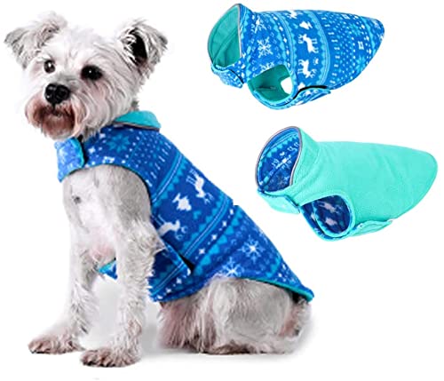 ABRRLO Fleece Hundepullover Hundevliesweste Hundemantel Reflektierend Haustier Ärmellose Wendejacke für kleine mittelgroße Hunde Weihnachten（Blau XS） von ABRRLO