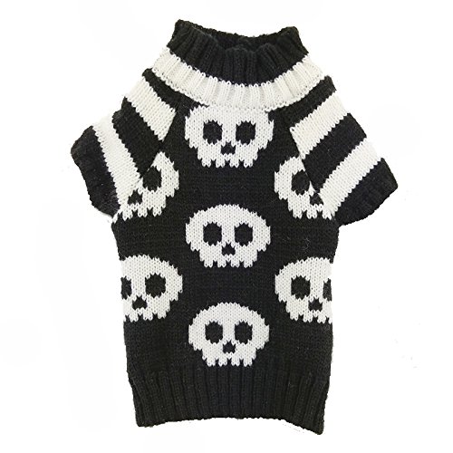 ABRRLO Halloween Hund Pullover Dog Sweater Schädel Streifen Hundepullover warme weiche Haustier Kostüm Hunde Strickpullover Winter von ABRRLO