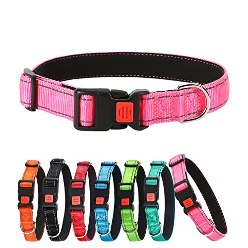 ABRRLO Hundehalsband Reflektierende Hund Halsband Verstellbare Nylon Hunde Halsbänder Pet Dog Collar for Kleine Mittel Große Hunde（Rosa,L） von ABRRLO