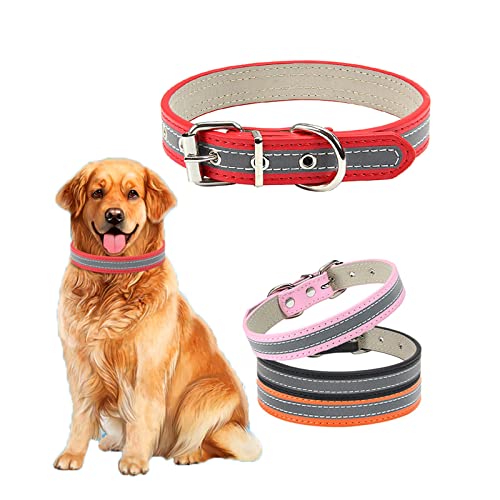 ABRRLO Hundehalsband Reflektierendes Hunde Halsbänder PU-Leder pet Dog Collar Halsband für Kleine Mittel Hunde Sicher Komfortabel und Verstellbare（Rot,2XL） von ABRRLO