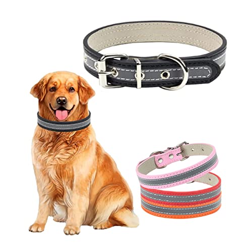 ABRRLO Hundehalsband Reflektierendes Hunde Halsbänder PU-Leder pet Dog Collar Halsband für Kleine Mittel Hunde Sicher Komfortabel und Verstellbare（Schwarz,2XL） von ABRRLO