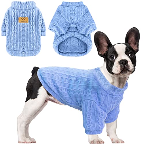 ABRRLO Hundepullover Winter Haustier Strickkleidung für kleine, mittelgroße Hunde Jungen Mädchen niedlich klassisch Welpen Sweatshirt Pullover Katzenpullover (hellblau, M) von ABRRLO