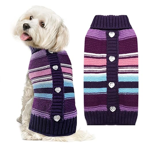 ABRRLO Kleiner Mittelgroßer Großer Hundepullover, Kälteschutz-Strickbekleidung, gestreifter klassischer Rollkragenpullover, Dicke warme Kleidung für Chihuahua, Bulldogge, Dackel, Mops, Yorkie,M von ABRRLO