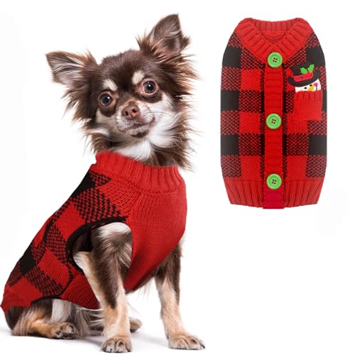 ABRRLO Weihnachten Hund Pullover Dog Sweater Hundepullover Haustier Hundepulli Warm Welpe Kleine Mittel Hunde (XL, Rot-schwarzes Karo) von ABRRLO