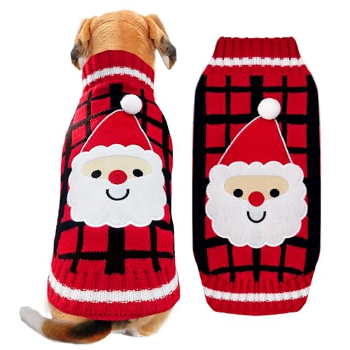 ABRRLO Weihnachten Hund Pullover hässlich Vintage Stricken Plaid Xmas Rentier Urlaub Festliche Hund Pullover Kleidung für kleine mittlere große Hunde Katze(Weihnachtsmann,M) von ABRRLO