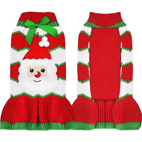 ABRRLO Weihnachten Hunde Pullover Weihnachtsmann Klein Mittel Groß Haustier Kleid Rot Pullover mit Leine Loch Katze Pullover Haustier Pullover Kleidung(Rock,M) von ABRRLO