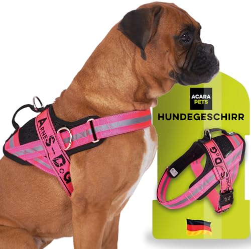 Hundegeschirr mit 3 Metallringankern zur Befestigung an der Brust oder Brust des Hundes, ohne den Hals des Hundes zu ersticken. (Rosa, M) von ACARAPETS