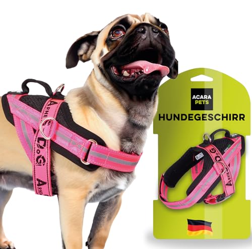 Hundegeschirr mit 3 Metallringankern zur Befestigung an der Brust oder Brust des Hundes, ohne den Hals des Hundes zu ersticken. (Rosa, S) von ACARAPETS