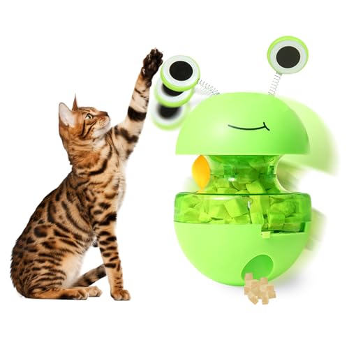 ACAREY Interaktives Katzenspielzeug Selbstbeschäftigung Tumbler Undichter Ball für Langsam Fütterung Training Kätzchen Selbstheilendes Katzenspielzeug als Katzengeschenke, BPA-frei (Burst Eye Frosch) von ACAREY