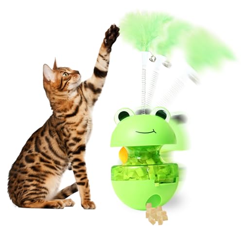 ACAREY Interaktives Katzenspielzeug Selbstbeschäftigung Tumbler Undichter Ball für Langsam Fütterung Training Kätzchen Selbstheilendes Katzenspielzeug als Katzengeschenke, BPA-frei (Feder Frosch) von ACAREY