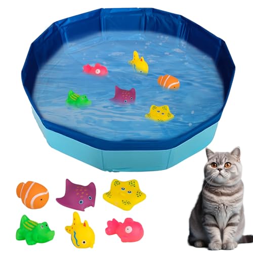 ACAREY Katzen Pool, Katzenpool mit Fischen Spielzeug 30x10cm, Tragbares Katzen Hundepool, Faltbar Wasserspielzeug, für Katzen und Hunde zum Spielen Baden Verwendet von ACAREY