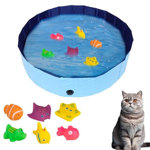 ACAREY Katzen Pool, Katzenpool mit Fischen Spielzeug, Tragbares Katzen Hundepool, PVC Faltbar Wasserspielzeug, für Katzen und Hunde zum Spielen Baden Verwendet (40 * 15cm) von ACAREY