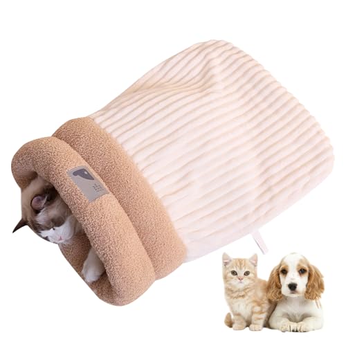 Cat Sleeping Bag, Generisch Katzenschlafsack Hundeschlafsack, Halbgeschlossenes Haustier Schlafbett, Haustierkuschelbett, Warmes Cat Winter Bed für Katzen und Kleine Hunde (44x37CM Gebrochenes Weiß) von ACAREY