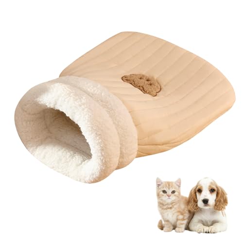 Cat Sleeping Bag, Generisch Katzenschlafsack Hundeschlafsack, Halbgeschlossenes Haustier Schlafbett, Haustierkuschelbett, Warmes Cat Winter Bed für Katzen und Kleine Hunde (44x37CM Hellbraun) von ACAREY