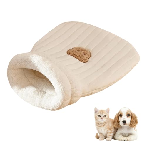 Cat Sleeping Bag, Generisch Katzenschlafsack Hundeschlafsack, Halbgeschlossenes Haustier Schlafbett, Haustierkuschelbett, Warmes Cat Winter Bed für Katzen und Kleine Hunde (44x37CM Weiß) von ACAREY