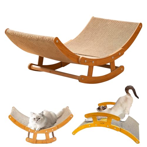 Kratzbrett für Katzen, 2-in-1Schaukelstuhl Kratzbretter Katze, Doppelseitig Kratzbaum für Katzen, Holzstruktur Katzen Kratzpappe Lounge Bett mit Premium-Kratztextur (50×23×21cm) von ACAREY