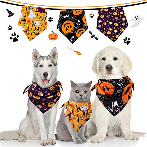 ACBungji 3/4 Stück Haustier Halstuch Hundehalstuch Haustiere Bandanas Hunde Weihnachten Halloween Halstuch Dreieckstuch Hundeschal für Hunde Katze (Halloween Set 2(3 Stück)) von ACBungji