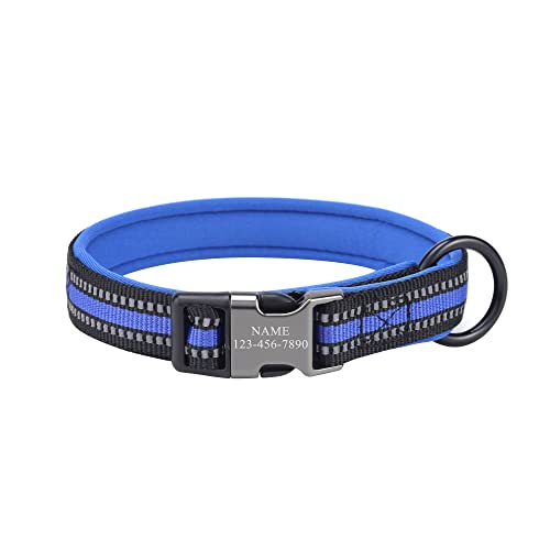 ACBungji Hundehalsband mit Gravur ID Pet Name Telefonnummer Halsband Reflektierend Nylon Halsbänder Personalisierte Tierhalsband für Hunde Katzen, Verstellbare Größe 35-45cm(Dunkelblau) von ACBungji