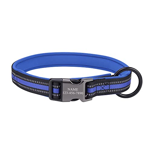 ACBungji Hundehalsband mit Gravur ID Pet Name Telefonnummer Halsband Reflektierend Nylon Halsbänder Personalisierte Tierhalsband für Hunde Katzen, Verstellbare Größe 53-63cm(Dunkelblau) von ACBungji