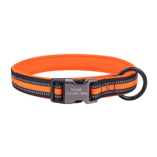 ACBungji Hundehalsband mit Gravur ID Pet Name Telefonnummer Halsband Reflektierend Nylon Halsbänder Personalisierte Tierhalsband für Hunde Katzen, Verstellbare Größe 53-63cm(Orange) von ACBungji