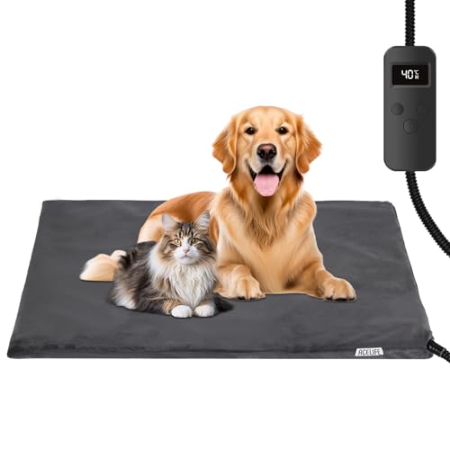 ACELIFE Haustier Heizkissen für Große Hund, Katze Heizmatte Timing & Temperatur Einstellbar Sicher Heizdecke Wärmematte Hundekissen Hundebett für Hundehütte Katzenhütte Kaninchen Haustier 60x90 cm von ACELIFE